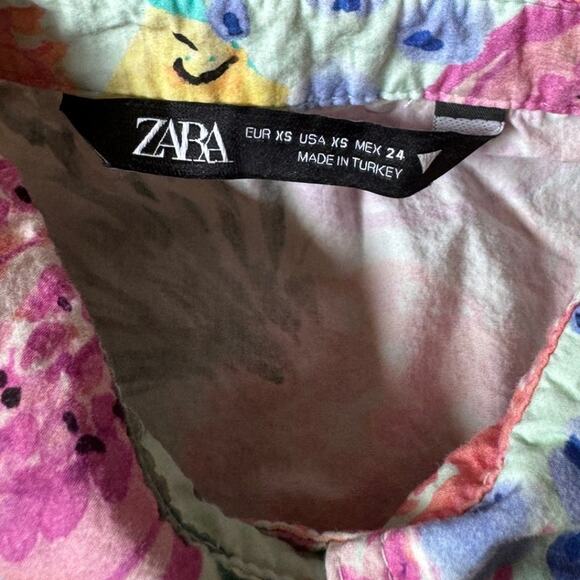 Zara Fruits Printed Poplin Top Blouse Pastel Watercolor Tropical Button Up Shirt - Picture 2 of 4